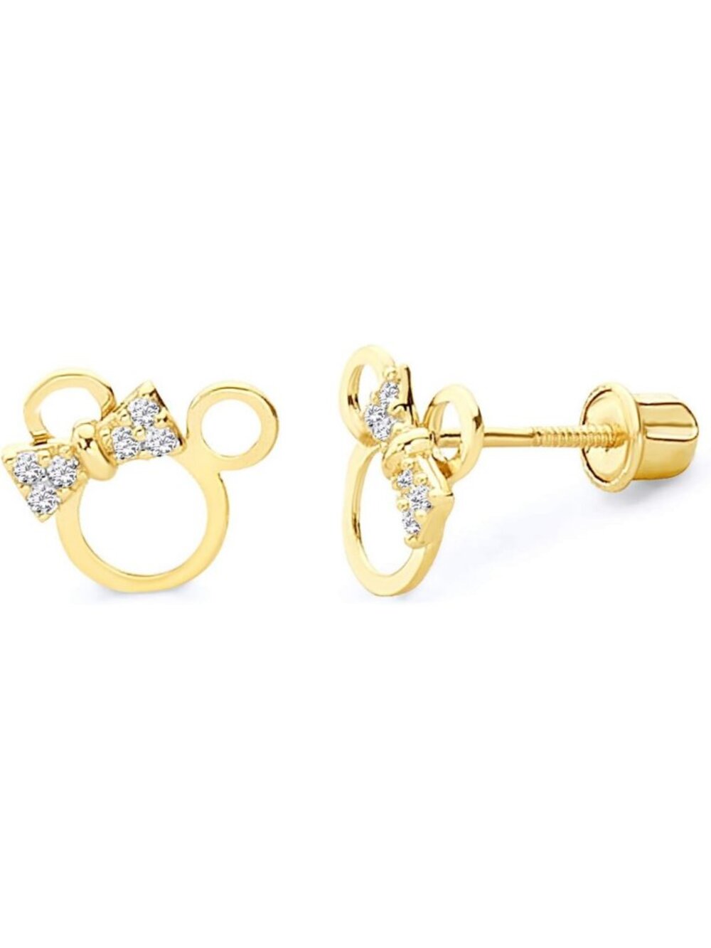14k Gold Mouse Stud Earrings - Yellow or White Gold, Screw Back, Cute Animal